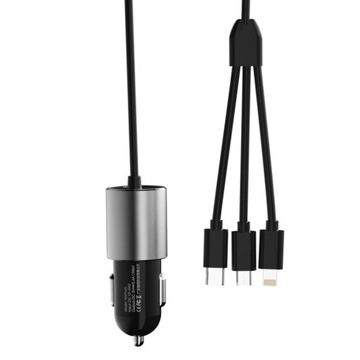 Автомобильное зарядное устройство Dudao 3in1 USB 3,4 А со встроенным кабелем Lightning/USB T
