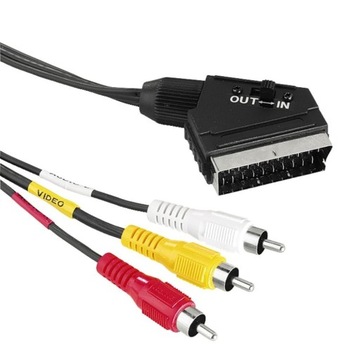 Kabel przewód SCART x 3 RCA z przełącznikiem
