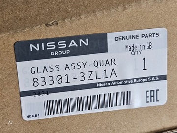 NISSAN PULSAR SKLO (OKNO) KAROSERIE ZADNÍ LEVÝ 83301-3ZL1A NOVÁ ORIG.