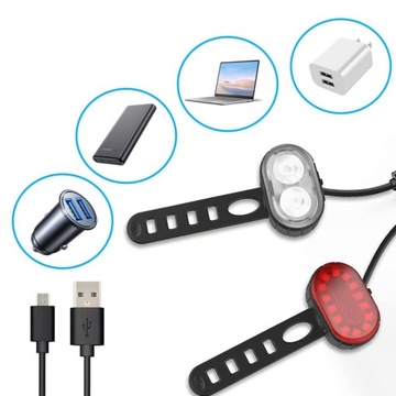 КОМПЛЕКТ ВЕЛОСИПЕДНЫХ ФОНАРОВ ПЕРЕДНИЙ ЗАДНИЙ ФОНАРЬ СИГНАЛИЗАЦИЯ