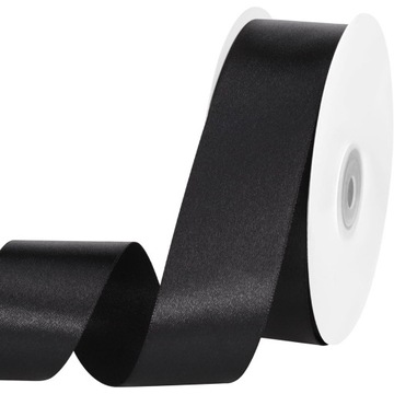 Wstążka satynowa 25m x 38mm czarna rolka taśma tasiemka ozdobna