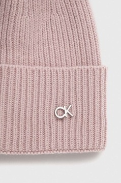 Calvin Klein czapka z domieszką kaszmiru kolor różowy z cienkiej dzianiny K