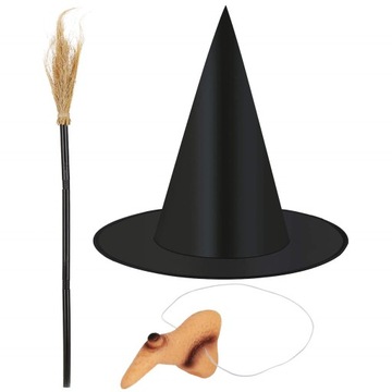 STRÓJ HALLOWEEN WIEDŹMA CZAROWNICA NOS MIOTŁA