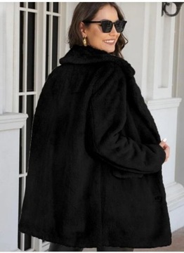 SZTUCZNE FUTRO DAMSKIE CZARNE NA GUZIKI L VBE