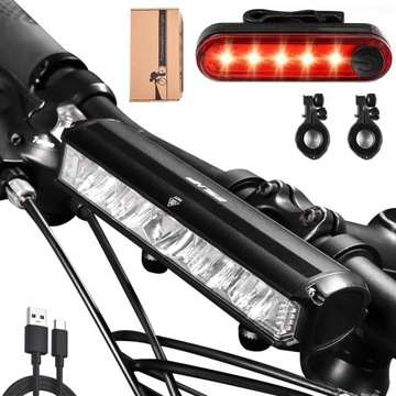 LAMPKA ROWEROWA PRZÓD TYŁ ZESTAW DO ROWERU LED USB 2600 LUMENÓW 8000 mAh