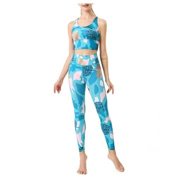 Женский костюм для йоги, 2 шт., быстросохнущий спортивный жилет с принтом, штаны для фитнеса и йоги