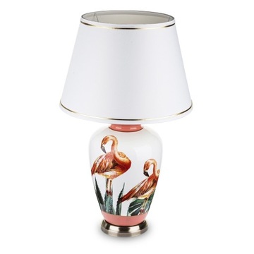 BIAŁO-RÓŻOWA LAMPA STOŁOWA WE FLAMINGI Z ABAŻUREM