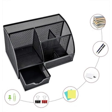 METALOWY PRZYBORNIK NA BIURKO DUŻY ORGANIZER 6 KOMÓR A4 BIURKOWY DO PRACY