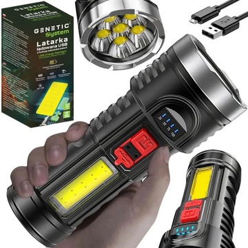 LATARKA LED AKUMULATOROWA SZPERACZ REFLEKTOR COB XPE LAMPKA USB AKUMULATOR