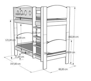 Молодежная двухъярусная кровать URWISEK-L 190x80