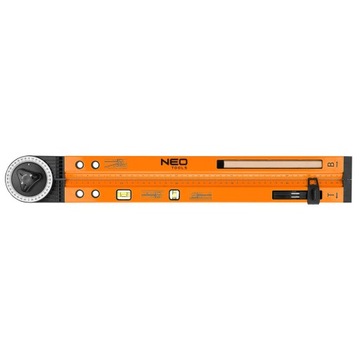 Kątomierz nastawny z poziomicą 500 mm, 2 libelle, ołówek NEO
