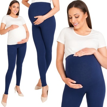 LEGGINSY CIĄŻOWE BEZSZWOWE Z PANELEM DŁUGIE DLA CIĘŻARNEJ GRANATOWE XL