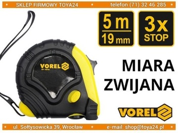 Miara zwijana żółto-czarna 5 m x 19 mm miarka