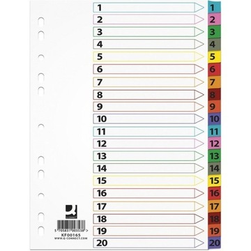 Przekładki kartonowe numerowane A4 1-20 kart kolor