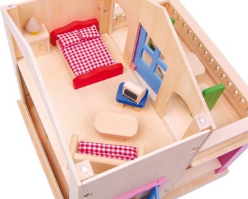 ДЕРЕВЯННЫЙ КУКОЛЬНЫЙ ДОМ 2-ЭТАЖНАЯ МЕБЕЛЬ 18 ЭЛЕМЕНТОВ