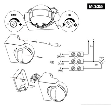ДАТЧИК ДВИЖЕНИЯ PIR И ДАТЧИК СУМЕРКИ ВНЕШНИЙ РЕГУЛИРУЕМЫЙ 180° IP44 1200 Вт