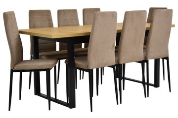 Zestaw 8 krzeseł BEŻ i stół rozkładany 80x140/180