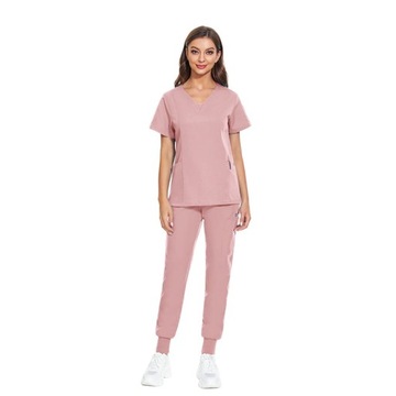 KOMPLET MEDYCZNY DAMSKI SCRUB UNIFORM RÓŻNE KOLORY JASNORÓŻOWY ROZMIAR M