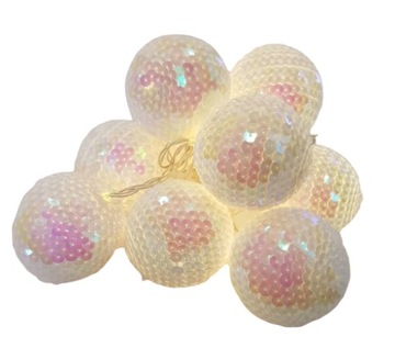 10 хлопковых шариков, светящихся шариков, светодиодной гирлянды и пайеток.