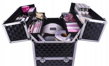Косметичка XXL Black Diamond для лаков для ногтей, лампа, косметика MAKEUP