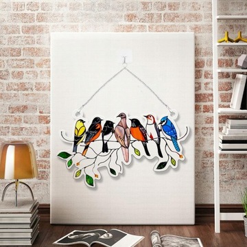 Красивые птицы на проволоке Высокое витражное панно