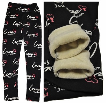 Spodnie legginsy GRUBE czarne LOVE ocieplane ciepłym polarem r 146/152
