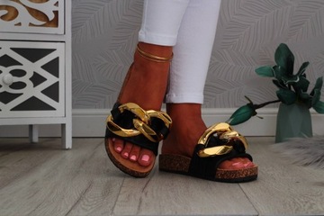 ТАПОЧКИ ЖЕНСКИЕ С ПРОБКОЙ, ЧЕРНЫЕ, ПРОФИЛИРОВАННАЯ ЦЕПОЧКА