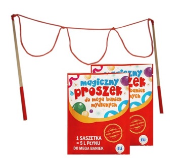 Zestaw do baniek mydlanych SUPER PROSZEK 10 LITRÓW+KIJ CZERWONY MEGA FUN