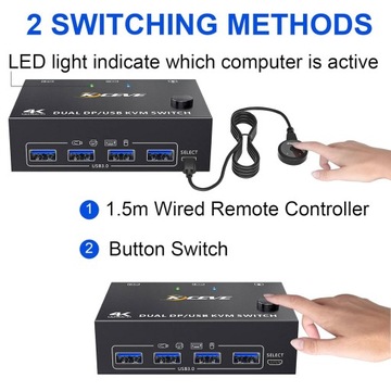 KVM-переключатель USB 3.0 DP 2 ПК 2 монитора, дисплей 4K, 144 Гц L372
