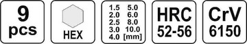 Шестигранные ключи 1,5-10 мм, набор. 9 шт.