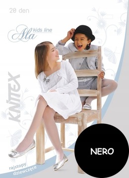 cienkie rajstopki CZARNE dziewczęce LYCRA 20 den ALA knittex 140-146