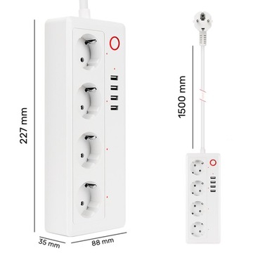 Удлинитель Tuya Smart Wifi, 4 измерения USB