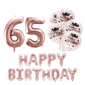 ZESTAW balony HAPPY BIRTHDAY 65 urodziny ROSE 100c