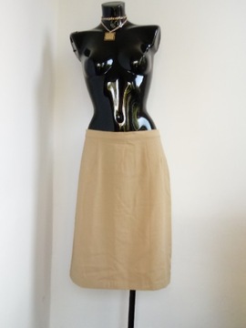 Wełniana elegancka Marks&Spencer beżowa spódnica midi 100% wełna kremowa 46