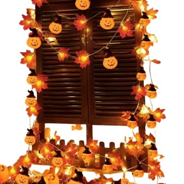 GIRLANDA ŚWIETLNA LAMPKI LED LIŚCIE JESIEŃ DYNIA DEKORACJE HALLOWEEN 1,5 M