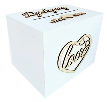 Białe pudełko na koperty duże skrzynka na ślub i wesele drewniany komplet