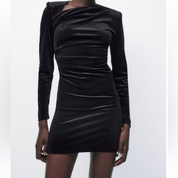 ZARA DRAPOWANA, AKSAMITNA SUKIENKA M/L