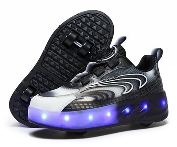 BUTOROLKI BUTY Z ROLKAMI ROLKI WROTKI CZANE LED BEZ SZNUROWANIA