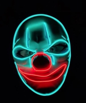 MASKA LED ŚWIECĄCA KLAUN JOKER HALLOWEEN KARNAWAŁ