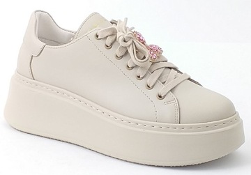 DAMSKIE SNEAKERSY NESSI 24580OZ PÓŁBUTY SKÓRZANE WIĄZANE BEŻOWE 36