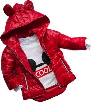 Kurtka parka przejściowa uszy Mickey czerwień 98