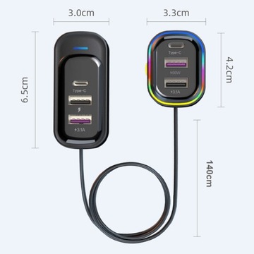 АВТОМОБИЛЬНОЕ ЗАРЯДНОЕ УСТРОЙСТВО 4x USB 2x USB-C тип C PD 66 Вт РАЗВЕТВИТЕЛЬ БЫСТРО МОЩНЫЙ