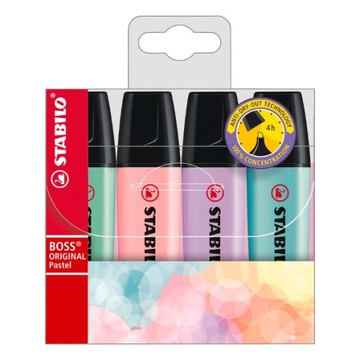 Zakreślacz FLUO 4 KOLORY ETUI STABILO BOSS pastel