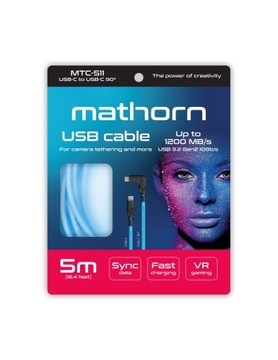 Модемный кабель Mathorn MTC-511, 5 м, 10 Гбит/с, 60 Вт, USB C-C90 ArcticBlue