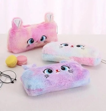 СУМКА-ПЕНСИНЕР КОСМЕТИЧЕСКАЯ СУМКА ПЛЮШ КОШКА КОТЕНОК РАДУГА РОЗОВАЯ