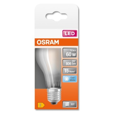 Светодиодная лампа E27 A60 7Вт = 60Вт 4000К НИТЬ OSRAM