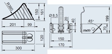 KLIN POD KOŁA METALOWY Z UCHWYTEM AL-KO ORYGINAŁ