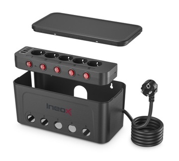 Listwa Zasilająca Organizer Na Przewody 5x AC + 4x USB Ineox LZO-1B Czarny