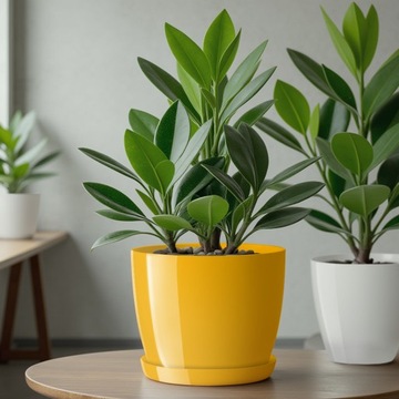 DONICZKA DONICA Z PODSTAWKĄ NA KWIATY OSŁONKA OKRĄGŁA 16 cm PLASTIK ŻÓŁTA