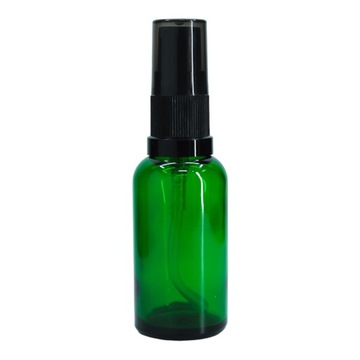 Butelka szklana 30 ml zielona z pompką czarną z czarną nasadką